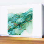Emerald Gold Waves Abstract Ink Wall Mural Gallery Image 2