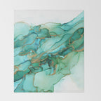 Emerald Gold Waves Abstract Ink Throw Blanket Gallery Image 2