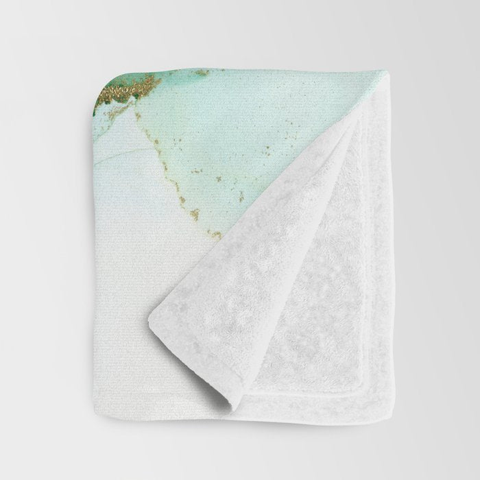 Emerald Gold Waves Abstract Ink Throw Blanket Gallery Image 3