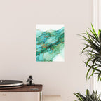 Emerald Gold Waves Abstract Ink Poster Gallery Image 2