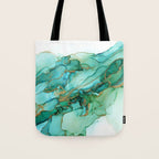 Emerald Gold Waves Abstract Ink Tote Bag Gallery Image 1