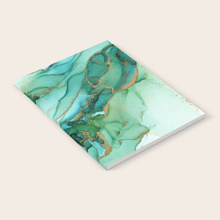Emerald Gold Waves Abstract Ink Notebook Gallery Image 1