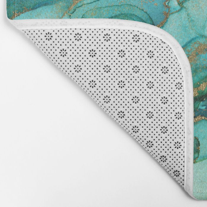 Emerald Gold Waves Abstract Ink Bath Mat Gallery Image 2