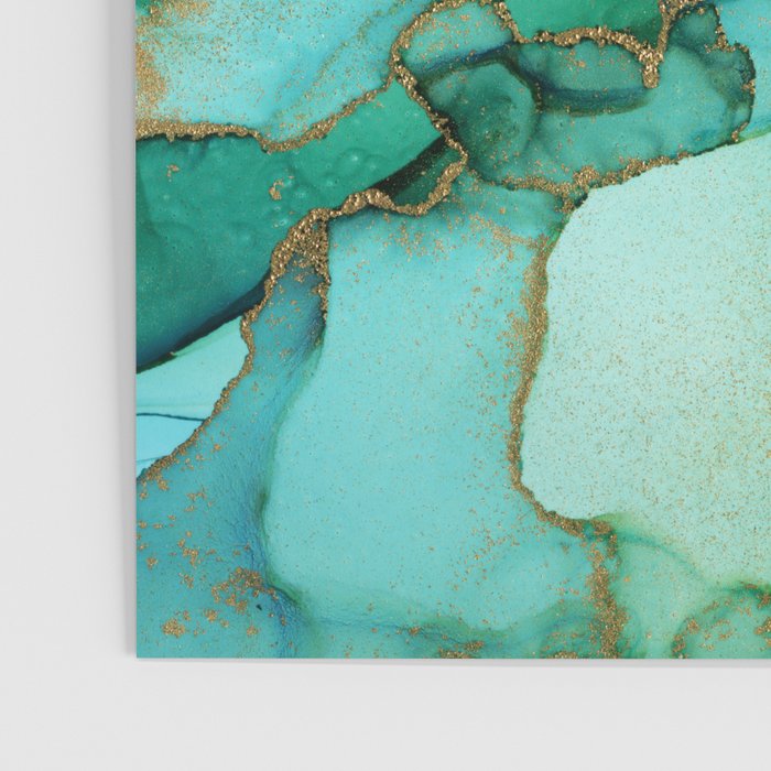Emerald Gold Waves Abstract Ink Poster Gallery Image 3