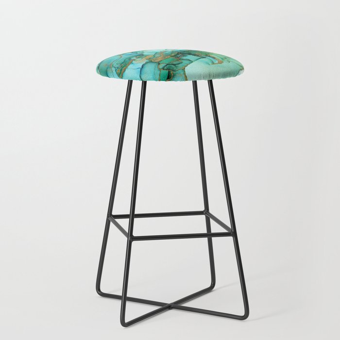 Emerald Gold Waves Abstract Ink Stool Gallery Image 1