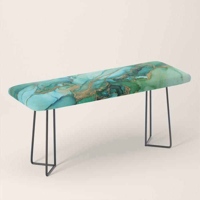 Emerald Gold Waves Abstract Ink Bench Gallery Image 1