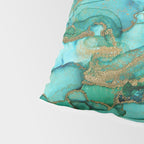 Emerald Gold Waves Abstract Ink Pillow Sham Gallery Image 4