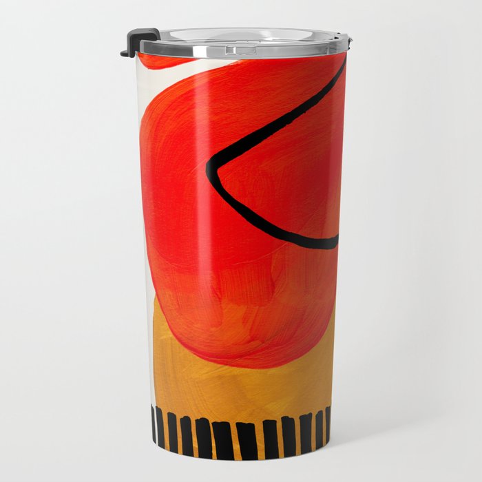 Mid Century Modern Abstract Colorful Art Yellow Ball Orange Shapes Orbit Black Pattern Travel Mug Gallery Image 3
