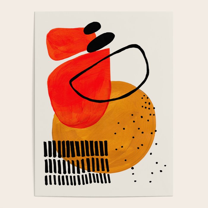 Mid Century Modern Abstract Colorful Art Yellow Ball Orange Shapes Orbit Black Pattern Poster Gallery Image 4