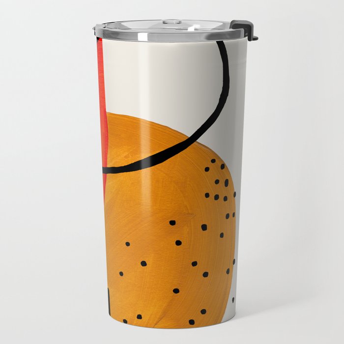Mid Century Modern Abstract Colorful Art Yellow Ball Orange Shapes Orbit Black Pattern Travel Mug Gallery Image 2