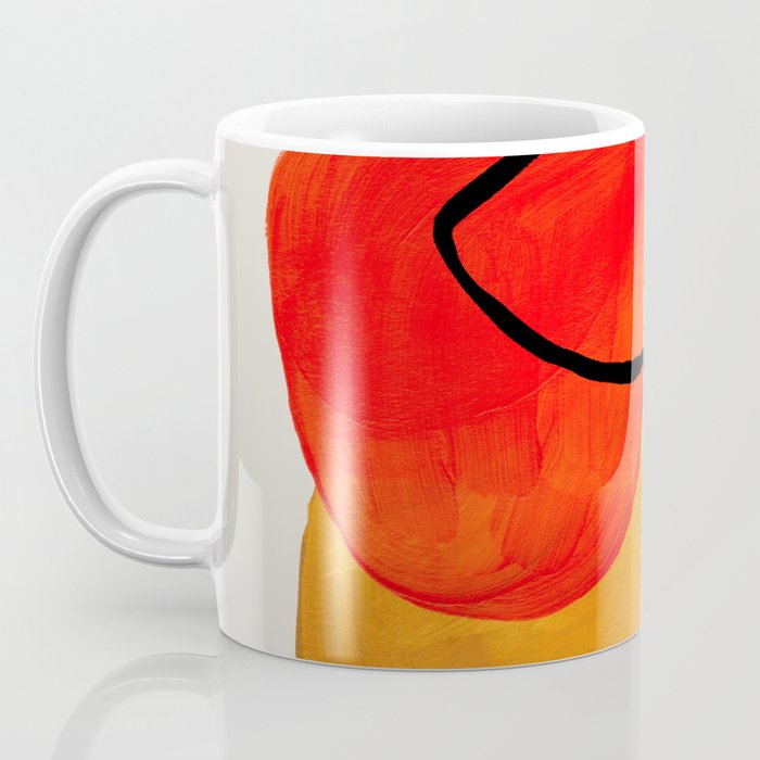 Mid Century Modern Abstract Colorful Art Yellow Ball Orange Shapes Orbit Black Pattern Coffee Mug Gallery Image 3