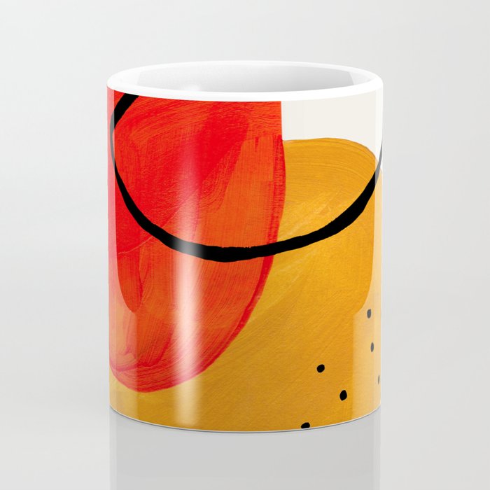 Mid Century Modern Abstract Colorful Art Yellow Ball Orange Shapes Orbit Black Pattern Coffee Mug Gallery Image 4