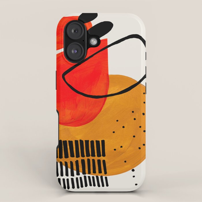 Mid Century Modern Abstract Colorful Art Yellow Ball Orange Shapes Orbit Black Pattern iPhone Case Gallery Image 1