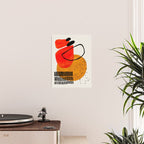 Mid Century Modern Abstract Colorful Art Yellow Ball Orange Shapes Orbit Black Pattern Poster Gallery Image 2