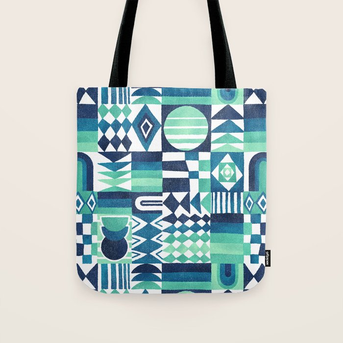 Geometric Tapestry - Aqua Tote Bag Gallery Image 1