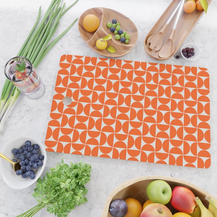 Mid-Century Modern Pattern No.27 Mini - Off-White and Orange Cutting Board Gallery Image 2