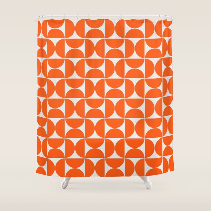 Mid-Century Modern Pattern No.27 Mini - Off-White and Orange Shower Curtain Gallery Image 1