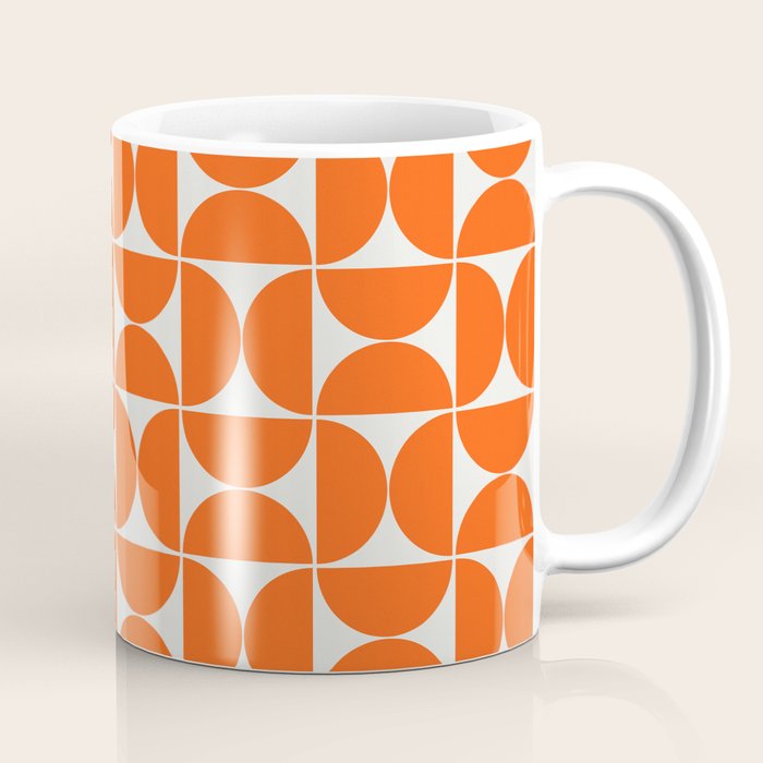 Mid-Century Modern Pattern No.27 Mini - Off-White and Orange Coffee Mug Gallery Image 1