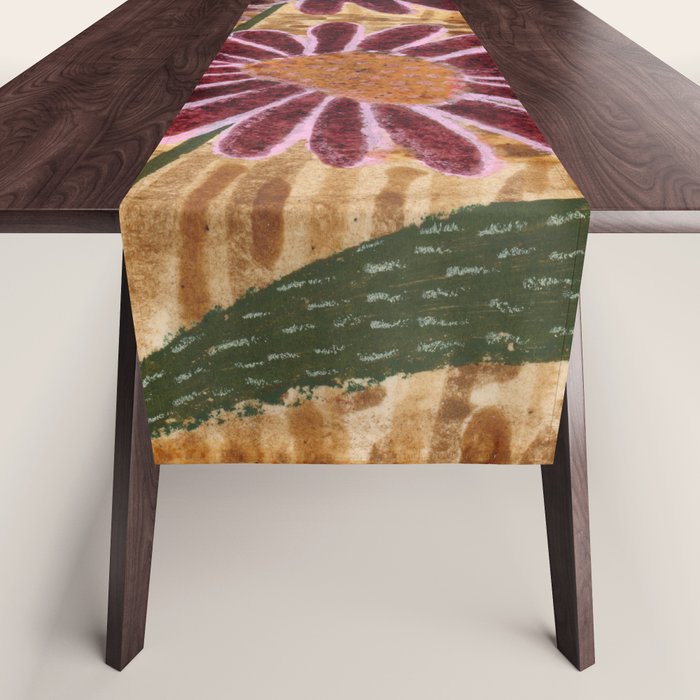 Daisies in Country Field Painting in Burgundy Red Table Runner Gallery Image 1