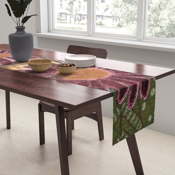 Daisies in Country Field Painting in Burgundy Red Table Runner Gallery Image 2