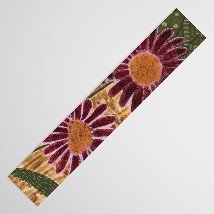 Daisies in Country Field Painting in Burgundy Red Table Runner Gallery Image 3