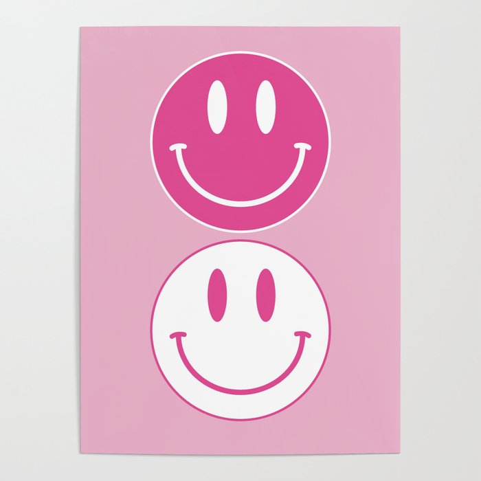 Large Pink and White Smiley Face - Preppy Aesthetic Decor Poster Gallery Image 4