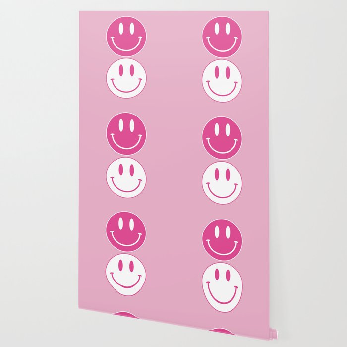 Large Pink and White Smiley Face - Preppy Aesthetic Decor Wallpaper Gallery Image 2
