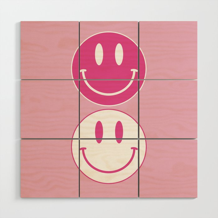 Large Pink and White Smiley Face - Preppy Aesthetic Decor Wood Wall Art Gallery Image 1