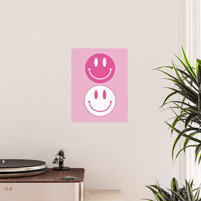 Large Pink and White Smiley Face - Preppy Aesthetic Decor Poster Gallery Image 2