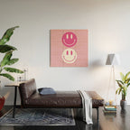 Large Pink and White Smiley Face - Preppy Aesthetic Decor Wood Wall Art Gallery Image 2