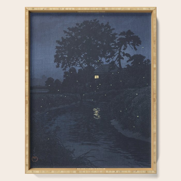 Fireflies Near Minumagawa River - Vintage Japanese Woodblock Print Art By Kawase Hasui Serving Tray Gallery Image 1