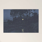 Fireflies Near Minumagawa River - Vintage Japanese Woodblock Print Art By Kawase Hasui Welcome Mat Gallery Image 1