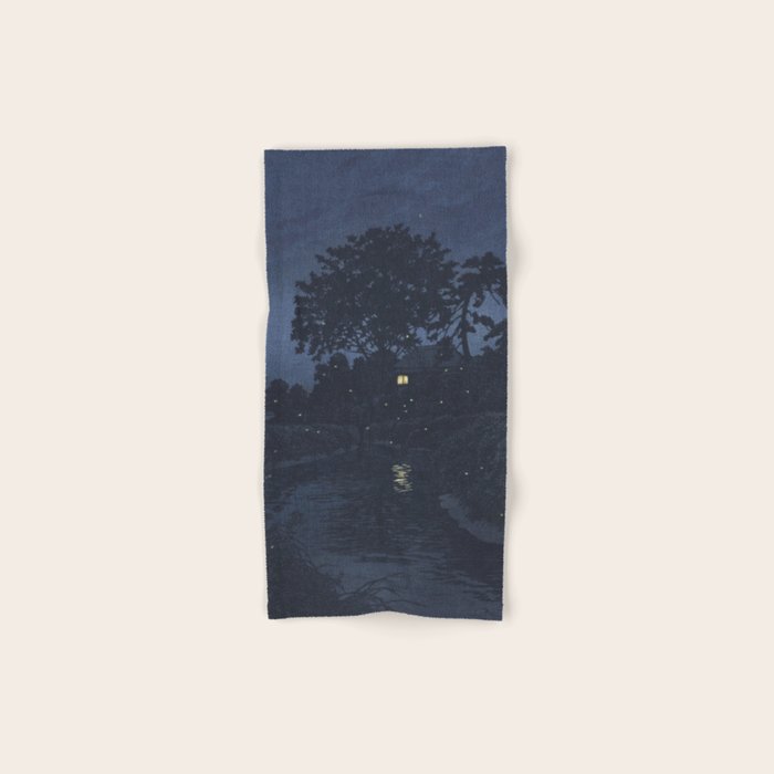 Fireflies Near Minumagawa River - Vintage Japanese Woodblock Print Art By Kawase Hasui Bath Towel Gallery Image 1