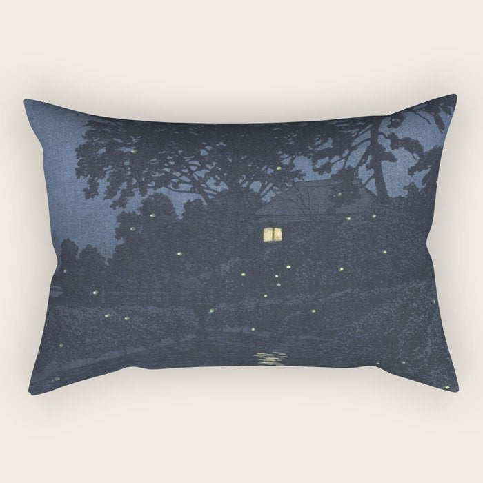 Fireflies Near Minumagawa River - Vintage Japanese Woodblock Print Art By Kawase Hasui Rectangular Pillow Gallery Image 2