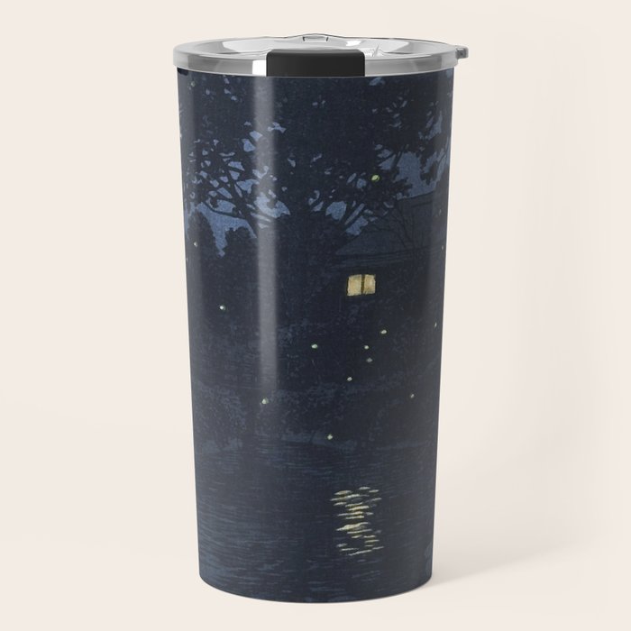 Fireflies Near Minumagawa River - Vintage Japanese Woodblock Print Art By Kawase Hasui Travel Mug Gallery Image 1