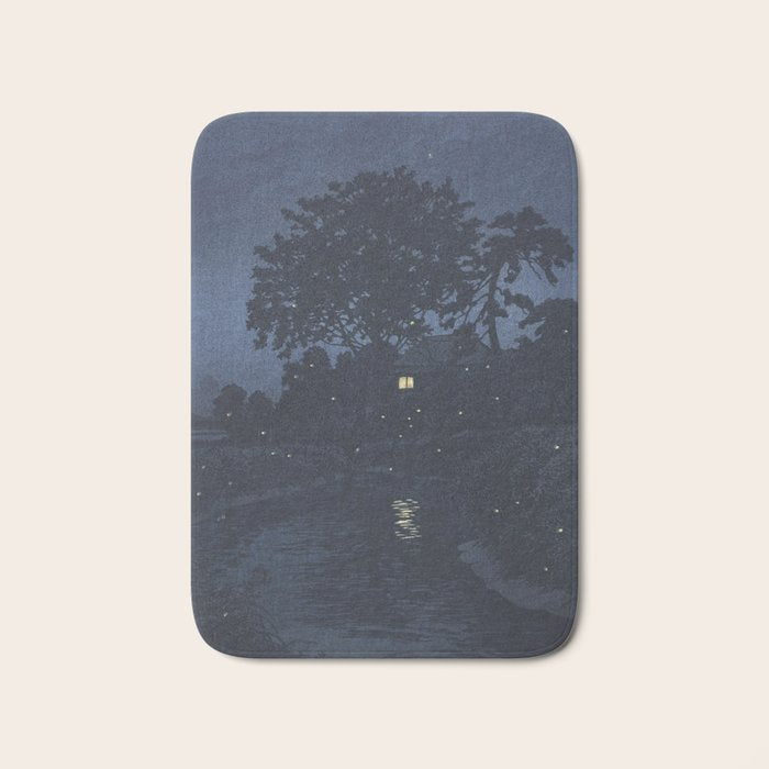 Fireflies Near Minumagawa River - Vintage Japanese Woodblock Print Art By Kawase Hasui Bath Mat Gallery Image 1