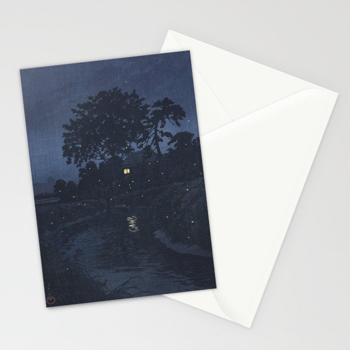 Fireflies Near Minumagawa River - Vintage Japanese Woodblock Print Art By Kawase Hasui Stationery Card Gallery Image 2