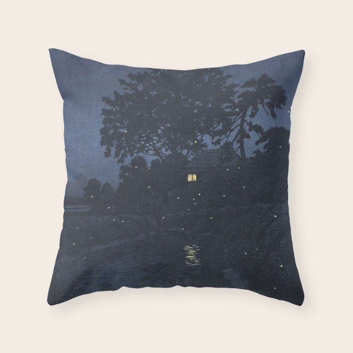 Fireflies Near Minumagawa River - Vintage Japanese Woodblock Print Art By Kawase Hasui Throw Pillow Gallery Image 6