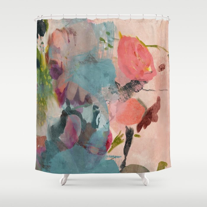 pink summer roses 3 triptych abstract Shower Curtain Gallery Image 1