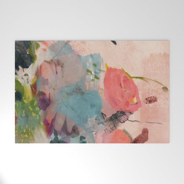 pink summer roses 3 triptych abstract Welcome Mat Gallery Image 1