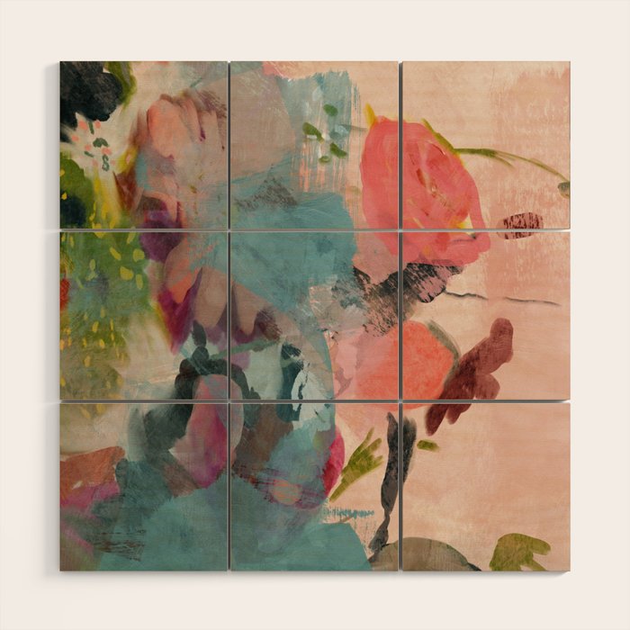 pink summer roses 3 triptych abstract Wood Wall Art Gallery Image 1