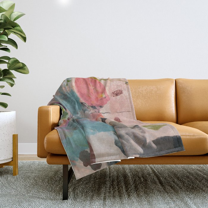 pink summer roses 3 triptych abstract Throw Blanket Gallery Image 1