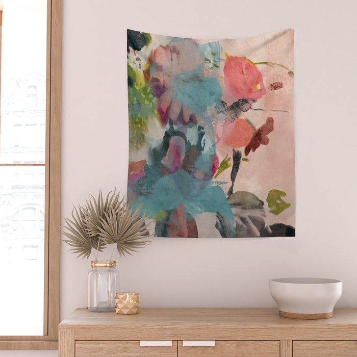 pink summer roses 3 triptych abstract Wall Tapestry Gallery Image 2