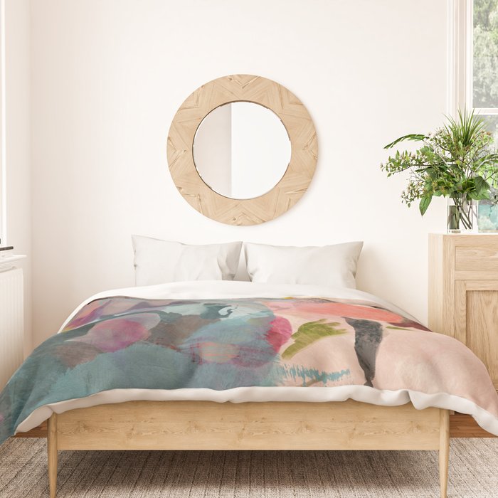 pink summer roses 3 triptych abstract Duvet Cover Gallery Image 3