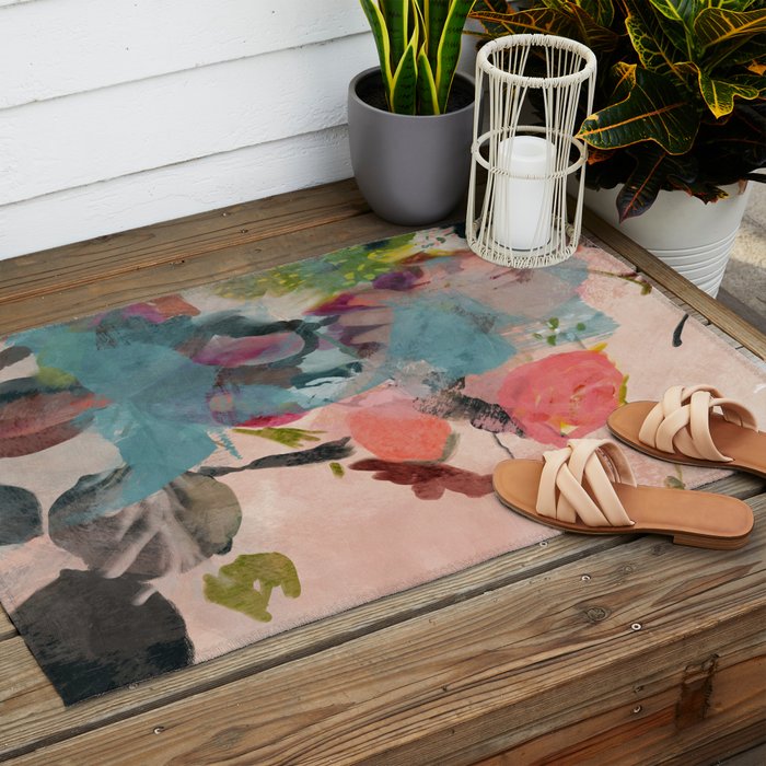 pink summer roses 3 triptych abstract Outdoor Rug Gallery Image 2