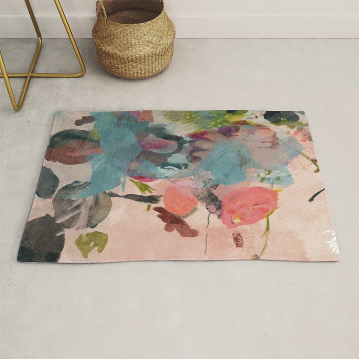 pink summer roses 3 triptych abstract Rug Gallery Image 1