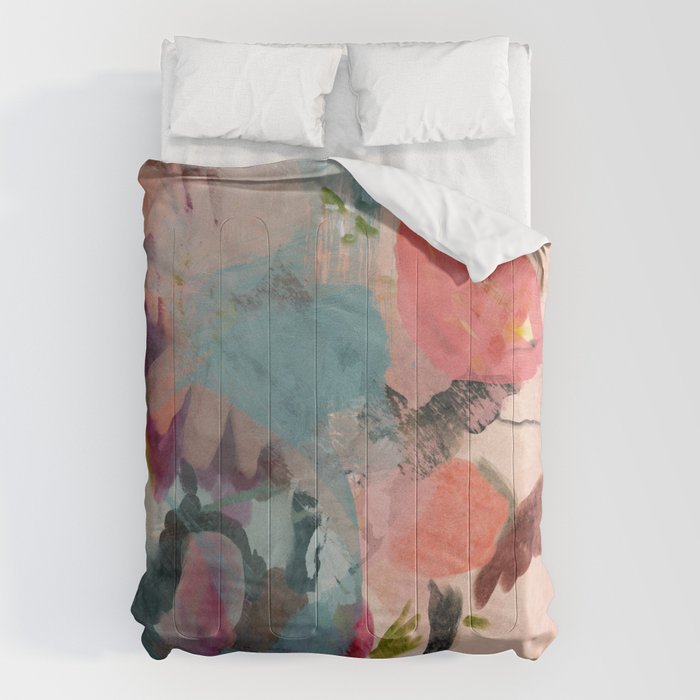 pink summer roses 3 triptych abstract Comforter Gallery Image 6