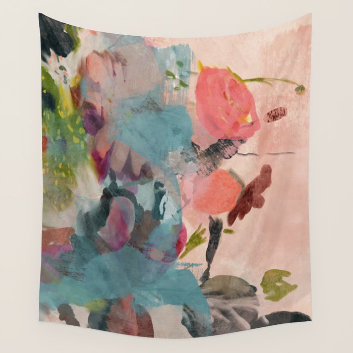 pink summer roses 3 triptych abstract Wall Tapestry Gallery Image 4