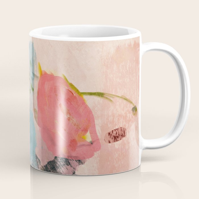 pink summer roses 3 triptych abstract Coffee Mug Gallery Image 1