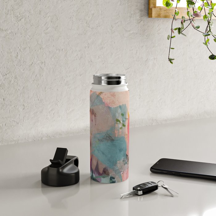 pink summer roses 3 triptych abstract Water Bottle Gallery Image 4
